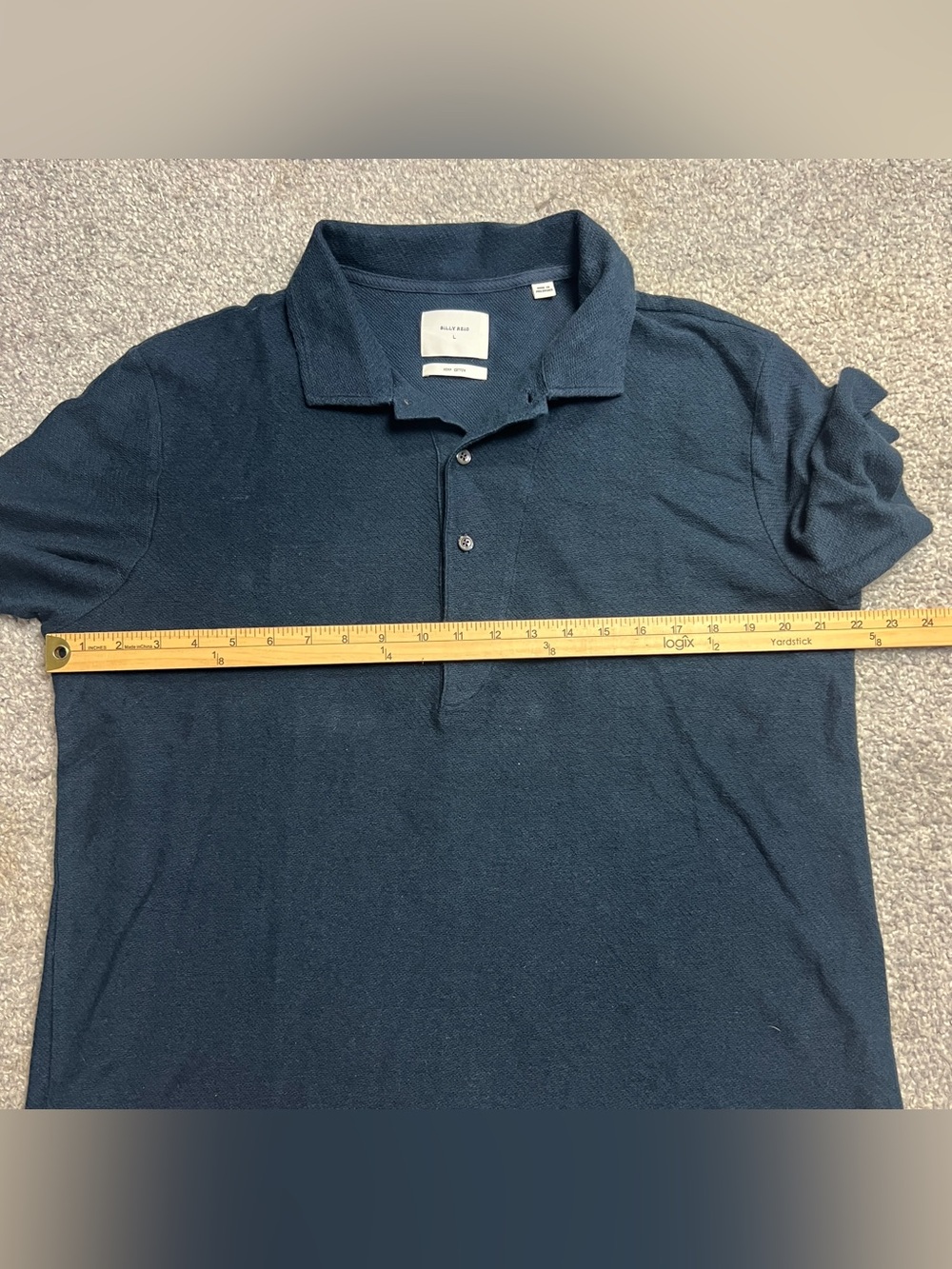 Billy Reid Polo Shirt Mens Large Blue Woven Hemp Cotton Short Sleeve Pullover - Picture 3 of 6